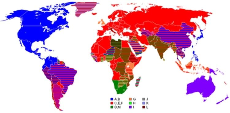 World Map of Plug Sockets